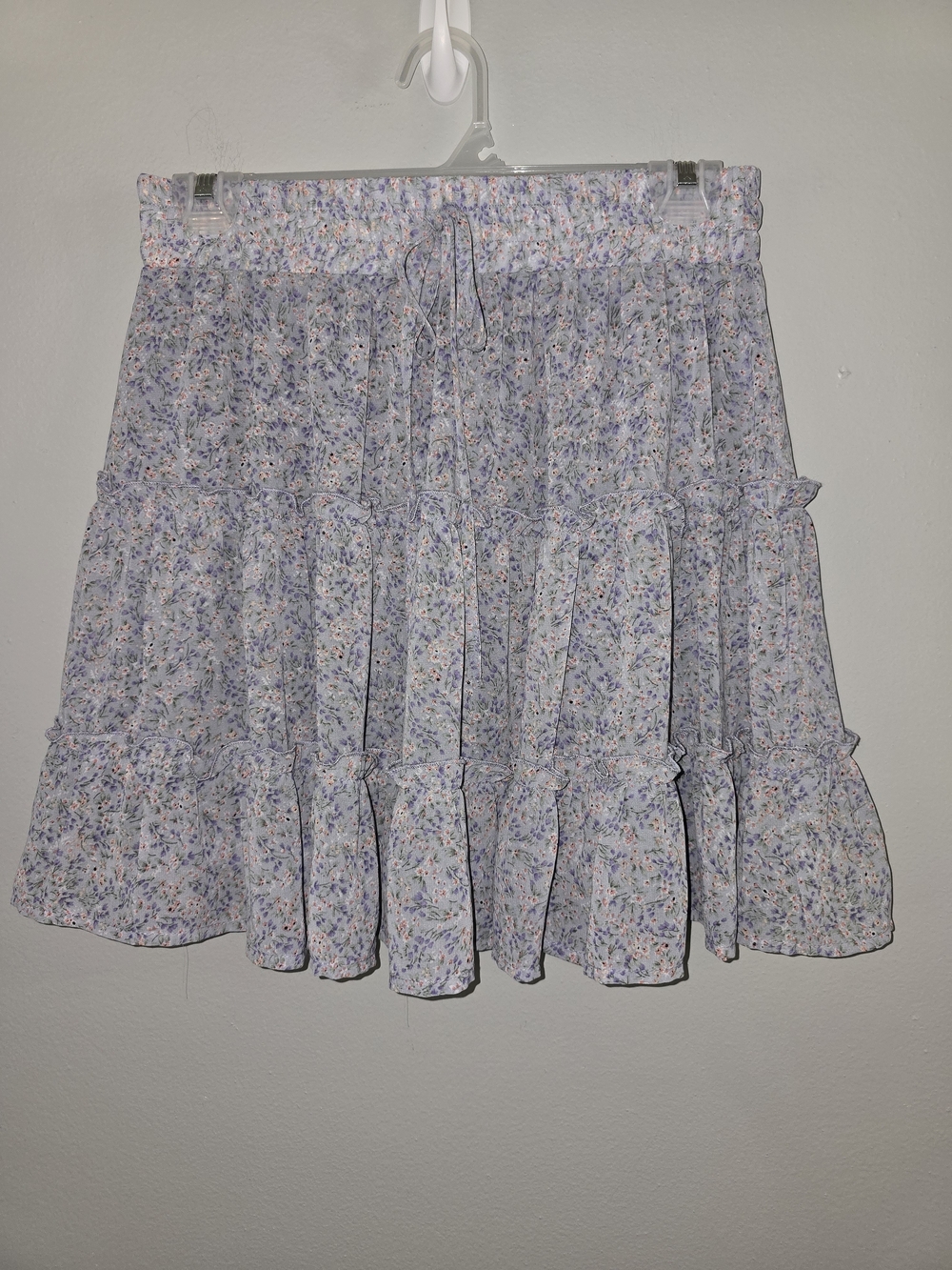 She + Sky Lavender Floral Tiered Mini Skirt